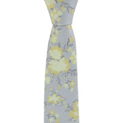 Michelsons of London Textured Springtime Floral Polyester Tie and Pocket Square Set - Silver/Yellow