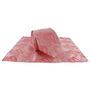 Michelsons of London Tonal Polyester Paisley Pocket Square and Tie Set - Coral Pink