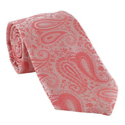 Michelsons of London Tonal Polyester Paisley Pocket Square and Tie Set - Coral Pink