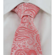 Michelsons of London Tonal Polyester Paisley Pocket Square and Tie Set - Coral Pink