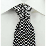 Michelsons of London Zig Zag Silk Knitted Skinny Tie - Black/White