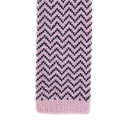 Michelsons of London Zig Zag Silk Knitted Skinny Tie - Pink/Navy