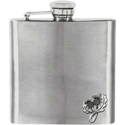 Orton West 6oz Stainless Steel Thistle Hip Flask - Silver