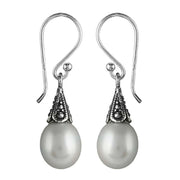 Orton West Decorative Pearl Drop Earrings - Silver