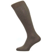 Pantherella Danvers Rib Over the Calf Cotton Lisle Socks - Dark Brown Mix