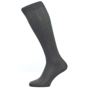 Pantherella Danvers Rib Over the Calf Cotton Lisle Socks - Dark Grey Mix