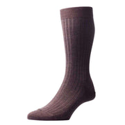 Pantherella Laburnum Rib Merino Wool Socks - Dark Brown Mix