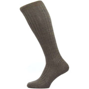 Pantherella Laburnum Rib Over the Calf Merino Wool Socks - Dark Brown Mix