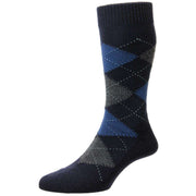 Pantherella Racton Argyle Merino Wool Socks - Dark Navy