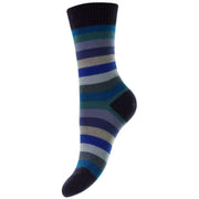 Pantherella Suzannah Multi Stripe Merino Wool Socks - Navy/Blue