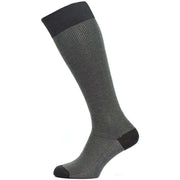 Pantherella Tewkesbury Three Colour Birdeye Over the Calf Cotton Lisle Socks - Black