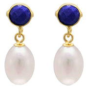Pearls of the Orient Clara Freshwater Pearl Lapis Lazuli Drop Earrings - White/Blue