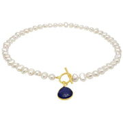 Pearls of the Orient Clara Freshwater Pearl Lapis Lazuli Drop Necklace - White/Blue