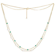 Pearls of the Orient Fine Double Chain Freshwater Pearl and Emerald Necklace - Green /White/Gold