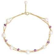 Pearls of the Orient Fine Double Chain Freshwater Pearls and Amethyst Bracelet - Purple/White/Gold