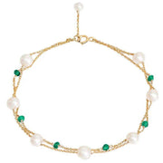 Pearls of the Orient Fine Double Chain Freshwater Pearls and Emerald Bracelet - Green /White/Gold