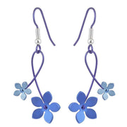 Ti2 Titanium 30mm Double Drop Five Petal Flower Earrings - Blue