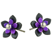 Ti2 Titanium Black Back Five Petal Flower Stud Earrings - Imperial Purple