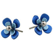 Ti2 Titanium Double Four Petal Bead Flower Stud Earrings - Blue