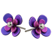 Ti2 Titanium Double Four Petal Bead Flower Stud Earrings - Pink
