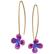 Ti2 Titanium Double Four Petal Flower Drop Earrings - Pink