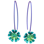 Ti2 Titanium Double Ten Petal Flower Drop Earrings - Green