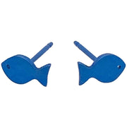 Ti2 Titanium Fish 7mm Stud Earrings - Dark Blue