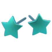 Ti2 Titanium Geometric Star Stud Earrings - Kingfisher Blue