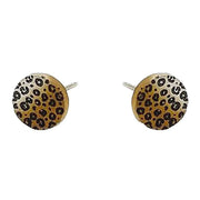 Ti2 Titanium Leopard Print Small Round Stud Earrings - Silver/Brown