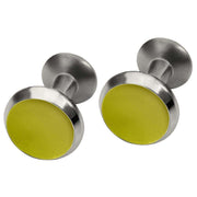 Ti2 Titanium Round Concave Cufflinks - Lemon Yellow