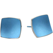 Ti2 Titanium Square Domed Stud Earrings - Aqua Blue