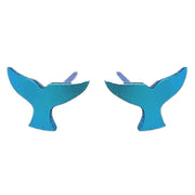 Ti2 Titanium Whale Tail 9mm Stud Earrings - Kingfisher Blue