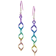 Ti2 Titanium Wirework Diamond Triple Drop Earrings - Rainbow