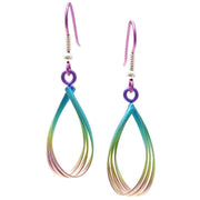 Ti2 Titanium Wirework Oval Drop Earrings - Rainbow