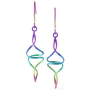 Ti2 Titanium Wirework Spiral Drop Earrings - Rainbow