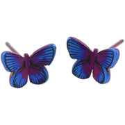 Ti2 Titanium Woodland Small Butterfly Stud Earrings - Purple