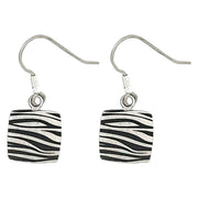 Ti2 Titanium Zebra Print Square Drop Earrings - Silver/Black