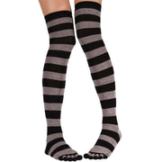 TOETOE Striped Over The Knee Toe Socks - Black/Grey