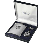 Woodford Celtic Knot 6oz Hip Flask and Pocket Watch Set - Silver