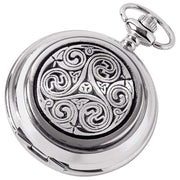 Woodford Celtic Swirl Chrome Plated Full Hunter Quartz Pocket Watch - Silver/Black