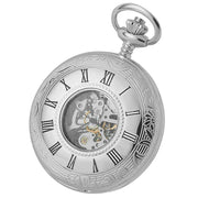 Woodford Chrome Plated Double Half Hunter Skeleton Spring Wound Pocket Watch - Silver