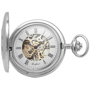 Woodford Chrome Plated Full Hunter Skeleton Mechanical Pocket Watch - Silver