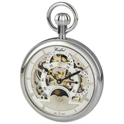 Woodford Chrome Plated Twin Time Zone Open Face Skeleton Mechanical Pocket Watch - Silver