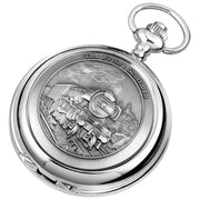 Woodford Flying Scot Chrome Plated Double Full Hunter Skeleton Pocket Watch - Silver