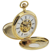 Woodford Gold Plated Double Half Hunter Skeleton Spring Wound Pocket Watch - Gold