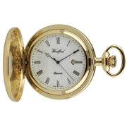 Woodford Gold Plated Roman Numeral Half Hunter Quartz Pocket Watch - Gold