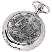 Woodford Musical Chrome Plated Double Full Hunter Skeleton Pocket Watch - Silver