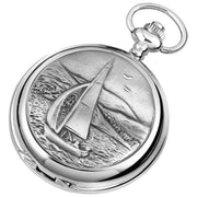 Woodford Sailing Chrome Plated Double Full Hunter Skeleton Pocket Watch - Silver