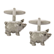 Zennor Pig Rhodium Plate Cufflinks - Silver